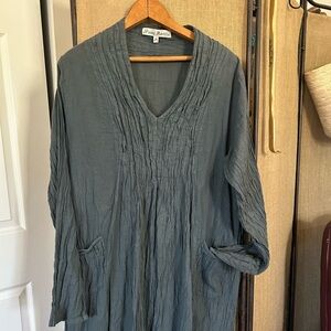 Blue/Gray cool FP Linen Pin-tuck dress/tunic.